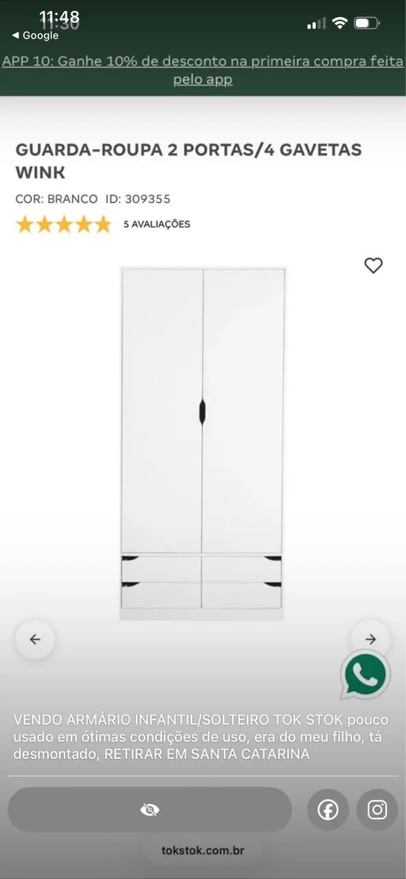 Armário de SOLTEIRO TOK STOK