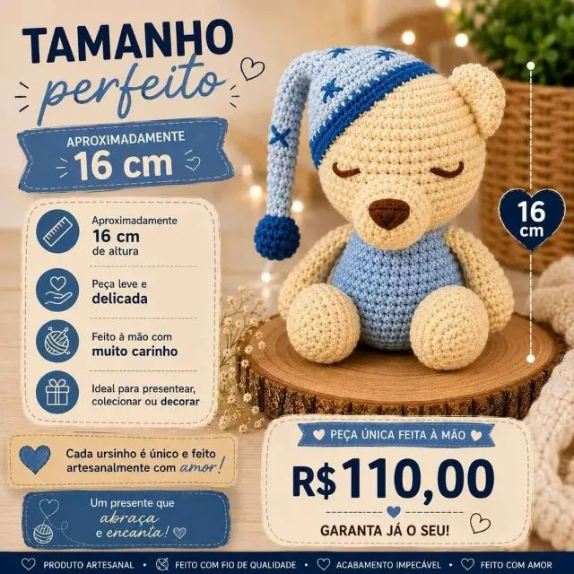 Amigurumi Ursinho Artesanal - Feito à Mão - Foto 2