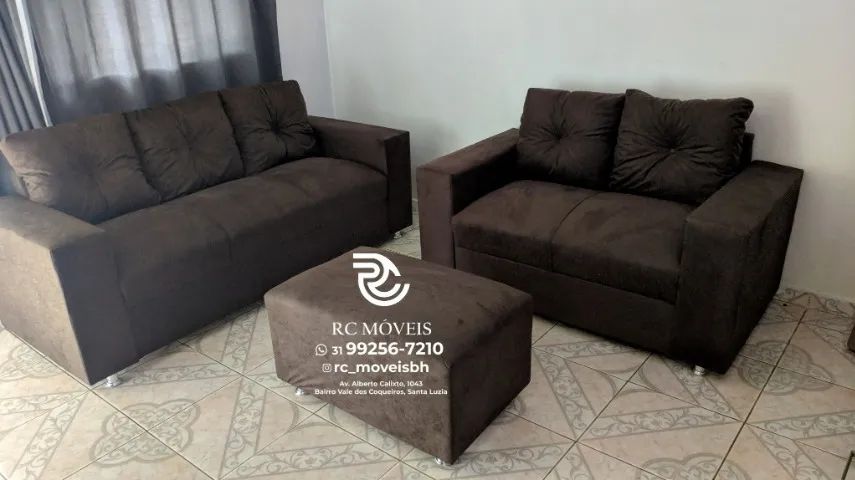 Sofá 2 e 3 pessoas com Puff Suede D33 Confortável Direto da Fábrica - Foto 4
