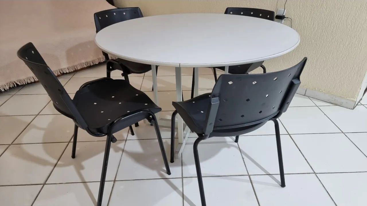 Conjunto Mesa de Reunião Redonda Cinza Cristal 