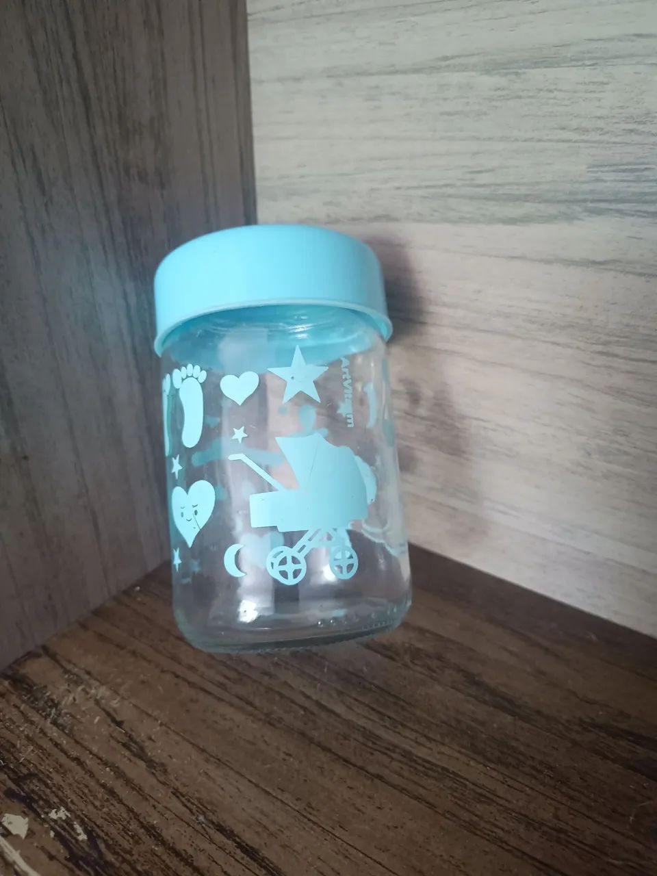 Pote de Vidro Decorado comTampa Tema Bebê 