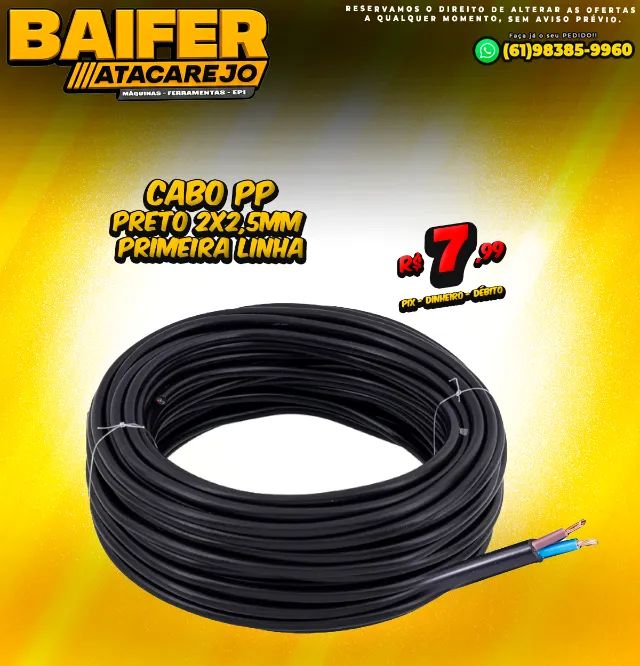 Cabo PP Preto 2x2,5mm Primeira Linha