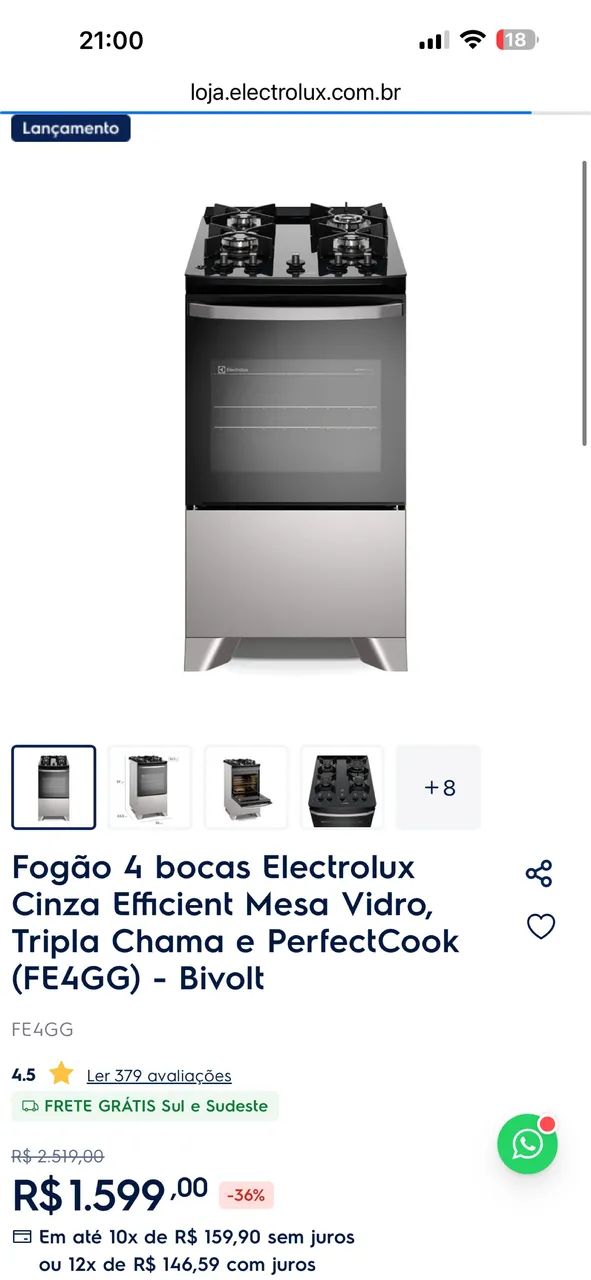 Fogão Electrolux 4 bocas