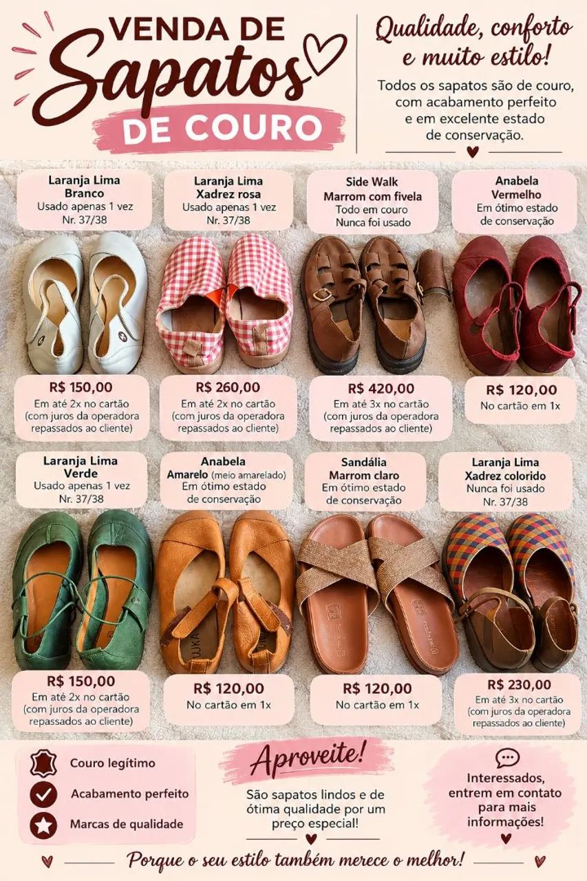 Vendo sapatos em Ótimo estado, várias marcas.