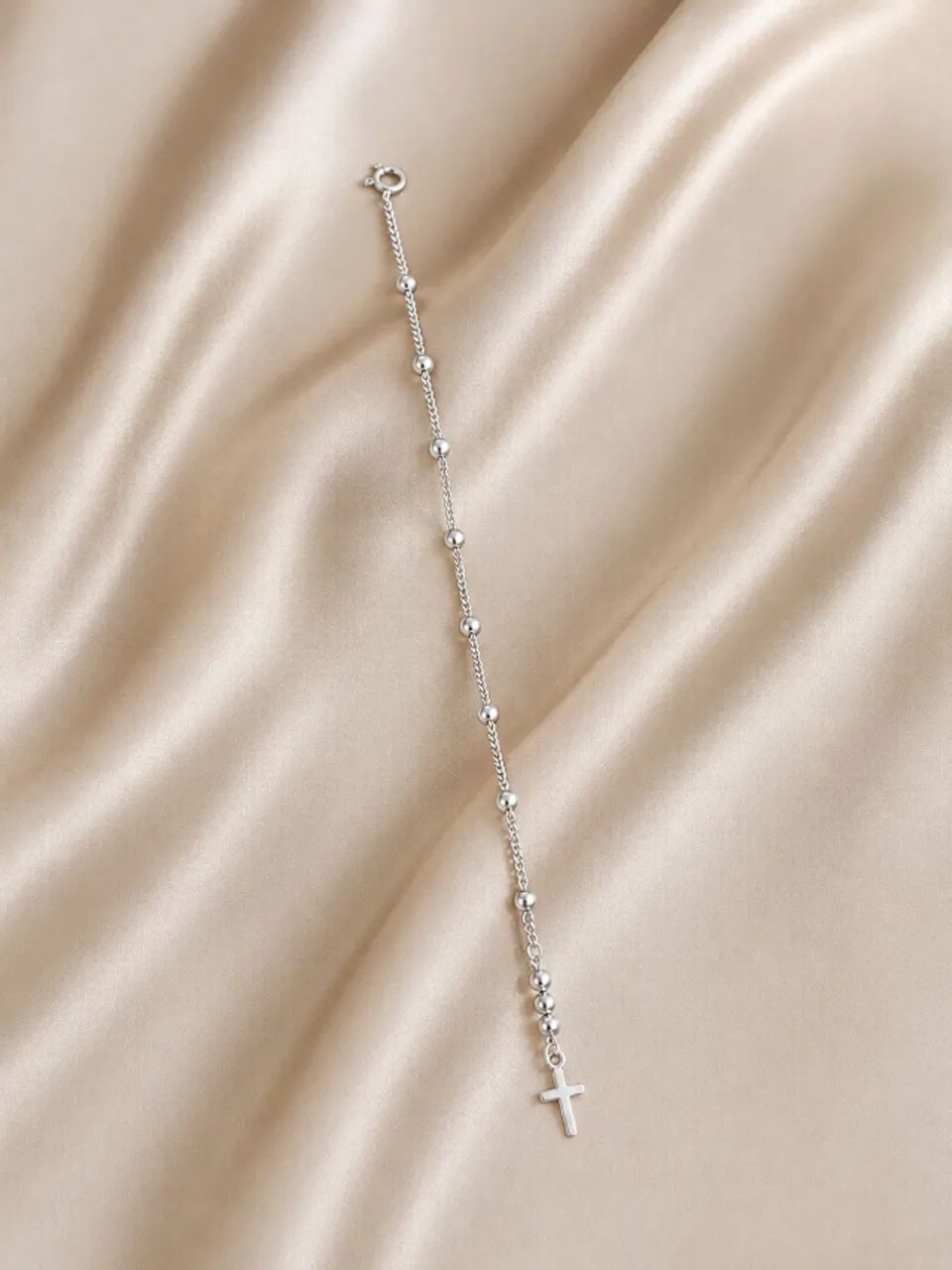 Pulseira Prata com Pingente de Cruz Feminina  - Foto 2