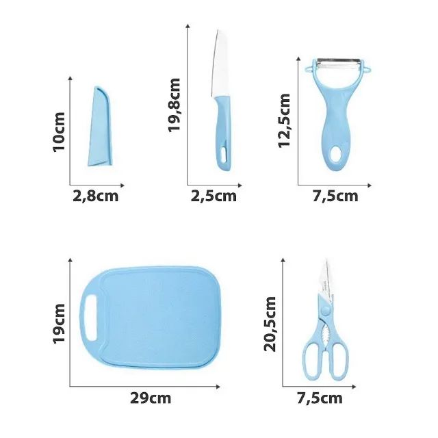 Utensílios 4 Peças Cozinha Faca Tabua Tesoura Descascador - Foto 2