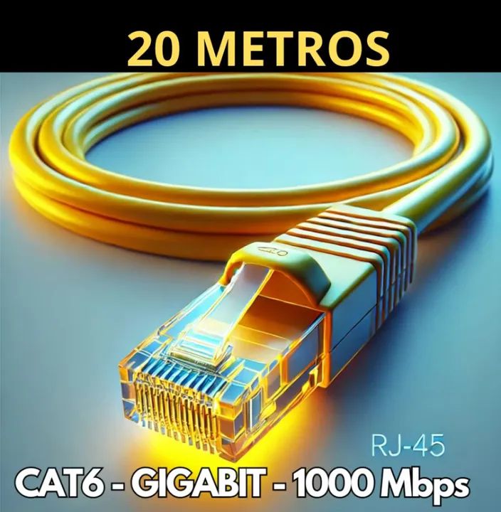Cabo de Rede internet CAT6 1000 Mbps 20 metros Rj45 montado amarelo - Foto 4