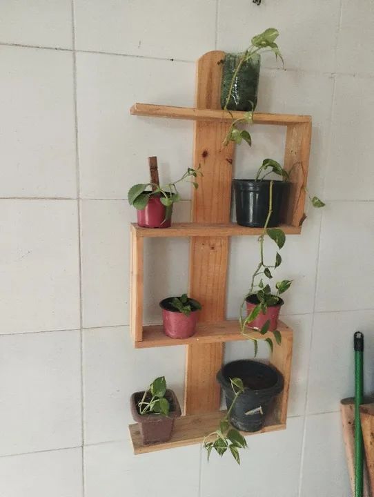 Prateleira de madeira para plantas