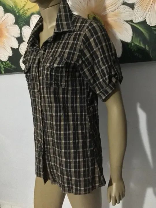 Camisa xadrez preta marca flor de menina tamanho GG Sou de Santos - Foto 5