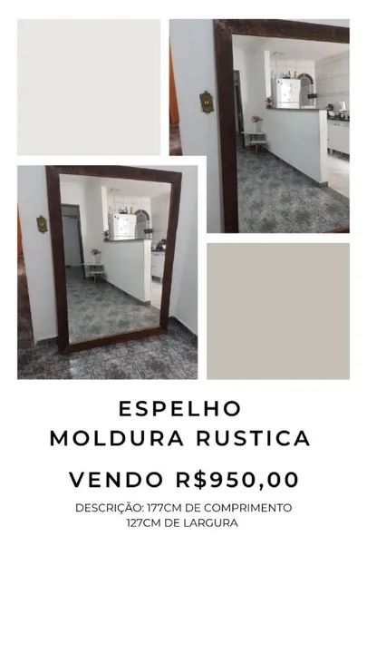 Espelho com moldura rústica de madeira de lei