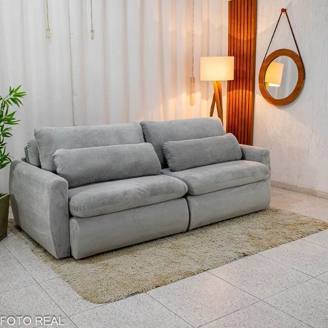 Sofá Retrátil Amaranto Premium 2.30m Veludo Plush Prata  - Sem Caixa Até 12x S/ Juros  - Foto 3