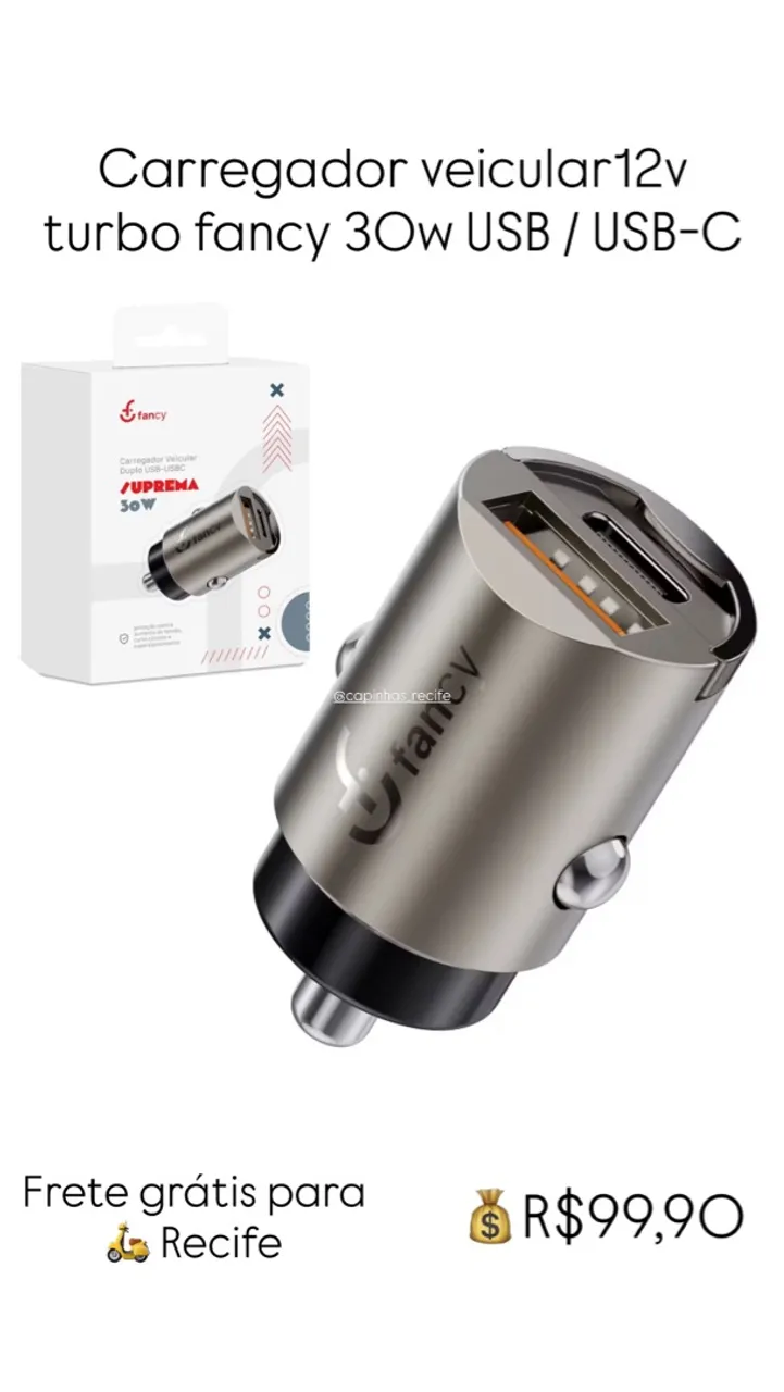 Carregador Veicular Turbo Fancy 30W USB / USB-C