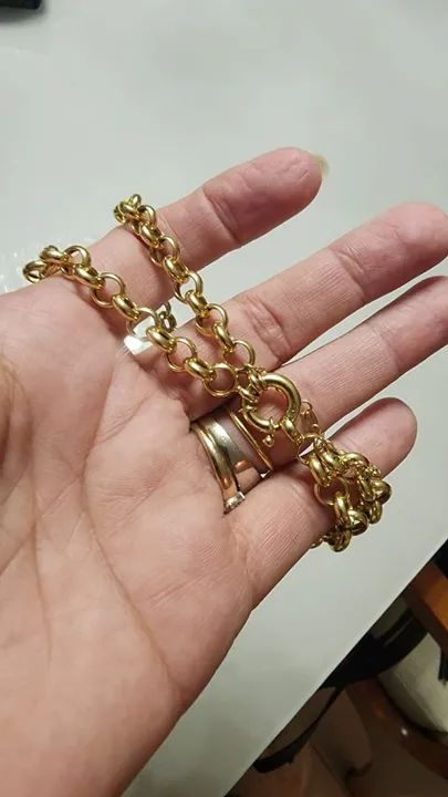 Pulseira Grossa Elo Português Ouro18 K - Foto 3
