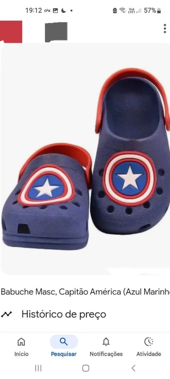 Babuche N29 /30  Infantil Capitão América Azul Marinho