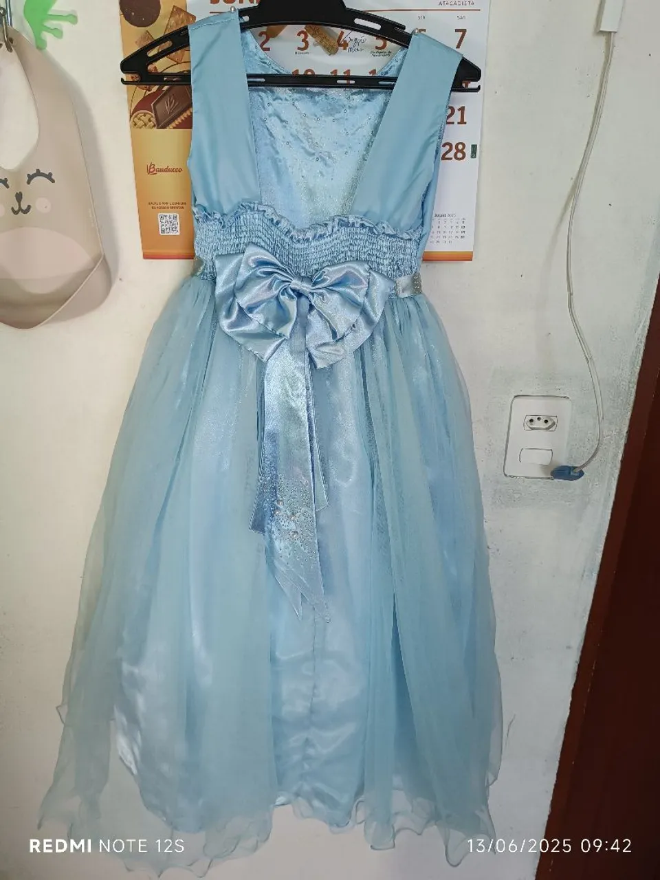 Vestido de Festa Infantil Azul com Laço