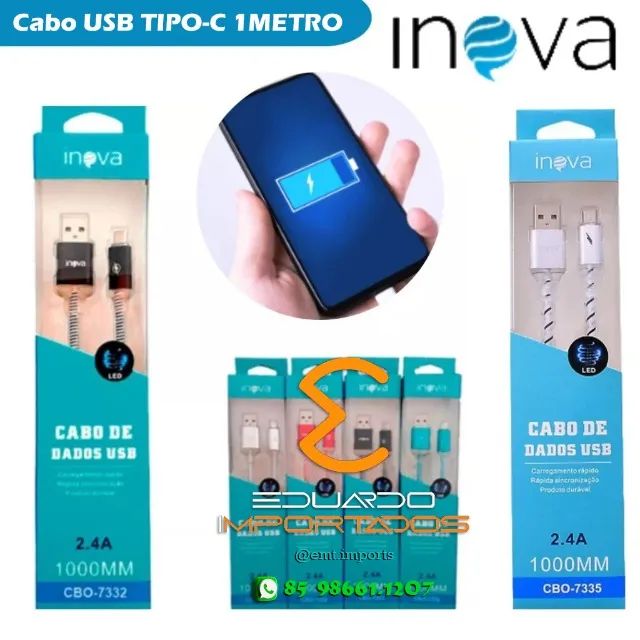 Cabo USB Tipo-C 2.4A 1M Com LED - Foto 3