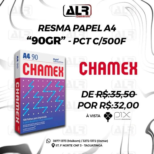 RESMA DE PAPEL SULFITE 90GR PACOTE COM 500 FOLHAS CHAMEX