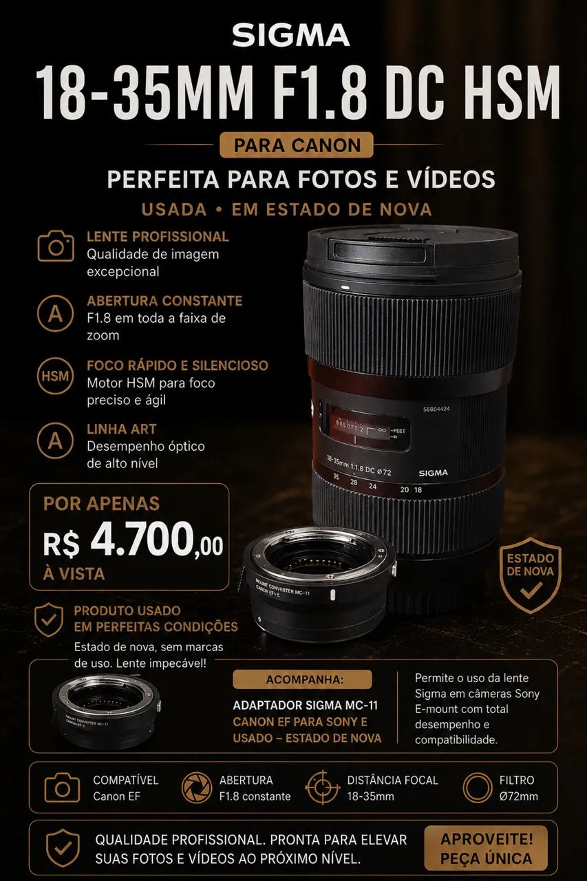 Sigma 18-35mm com adaptador mc11490937248006154240
