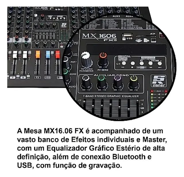 Mesa de Som Staner MX1606FXR 16 Canais Analógica Efeitos Bluetooth - Foto 4