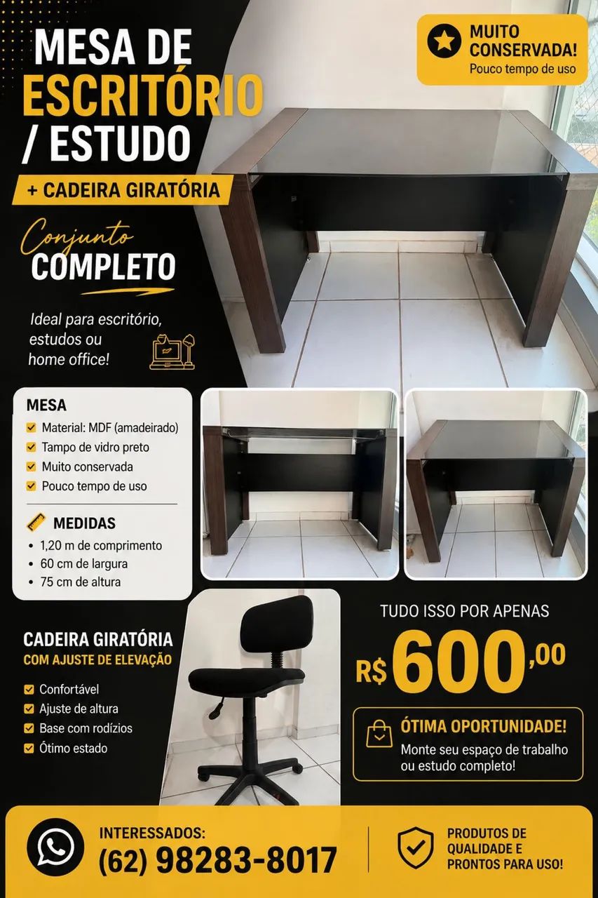 Mesa de escritório + Cadeira giratória. 