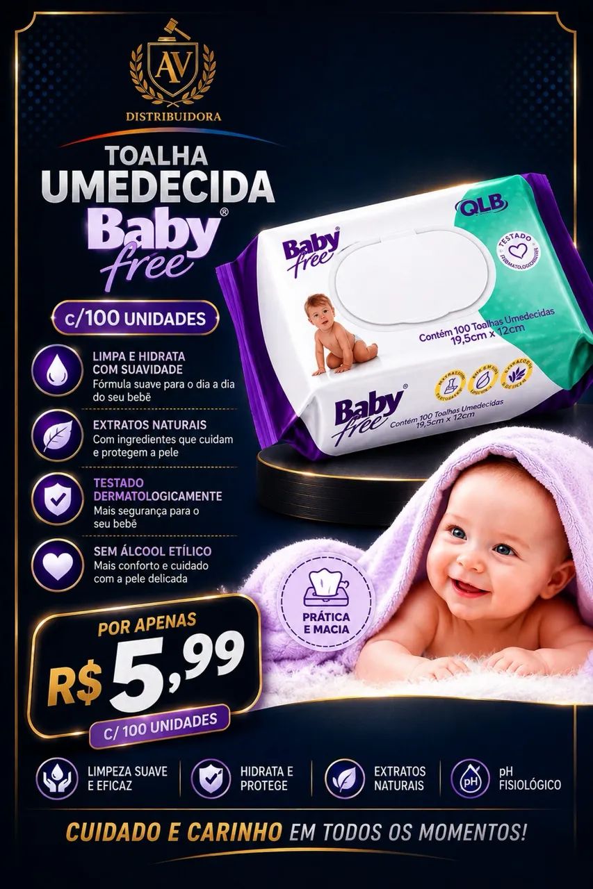 ? TOALHA UMEDECIDA BABY FREE - 100 UNIDADES ?
