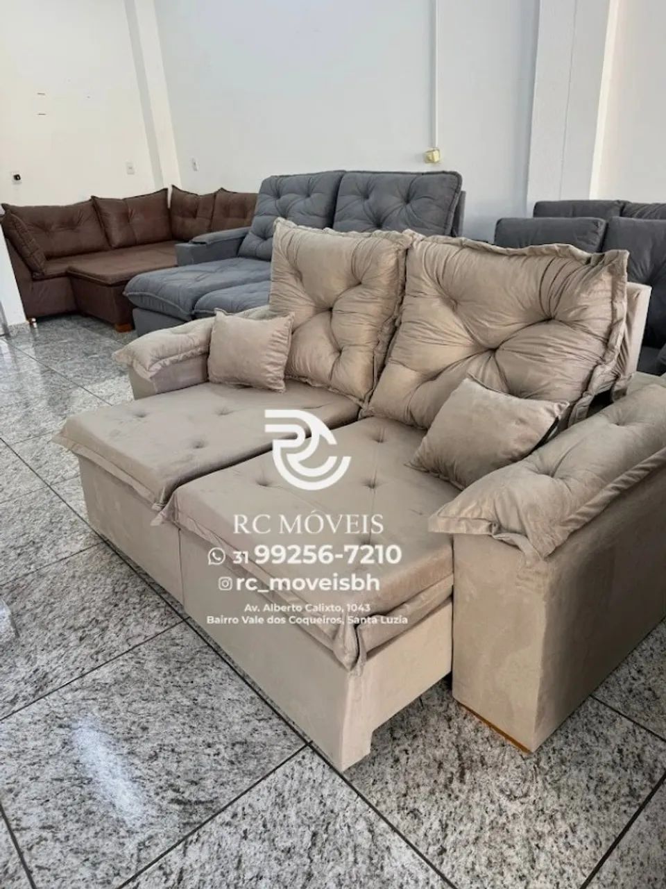 Sofá Retrátil e Reclinável 2m pillow 16cm  - estofamento tecido veludo