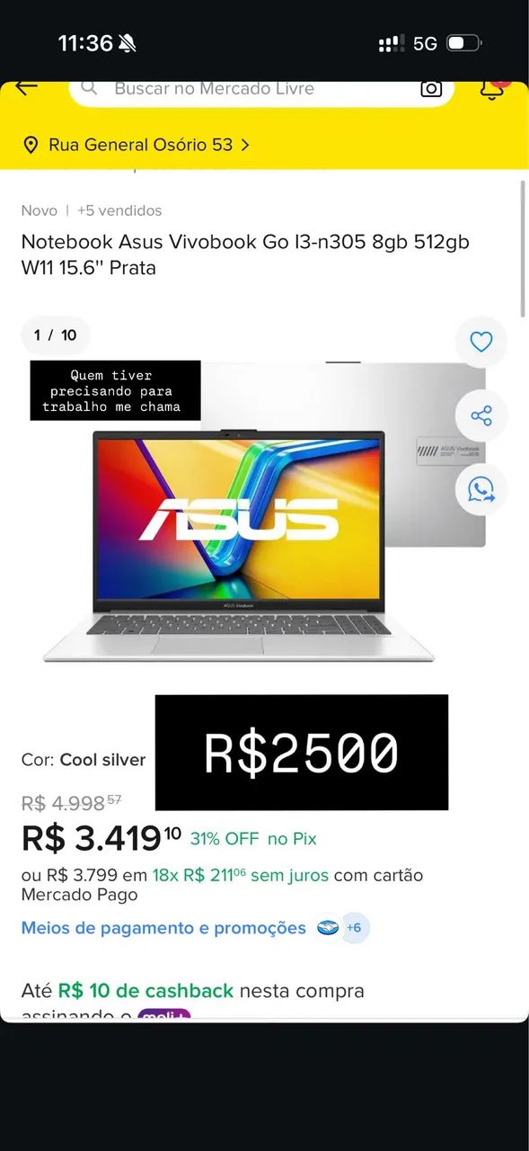 Notebook vivobook i3 8gb 