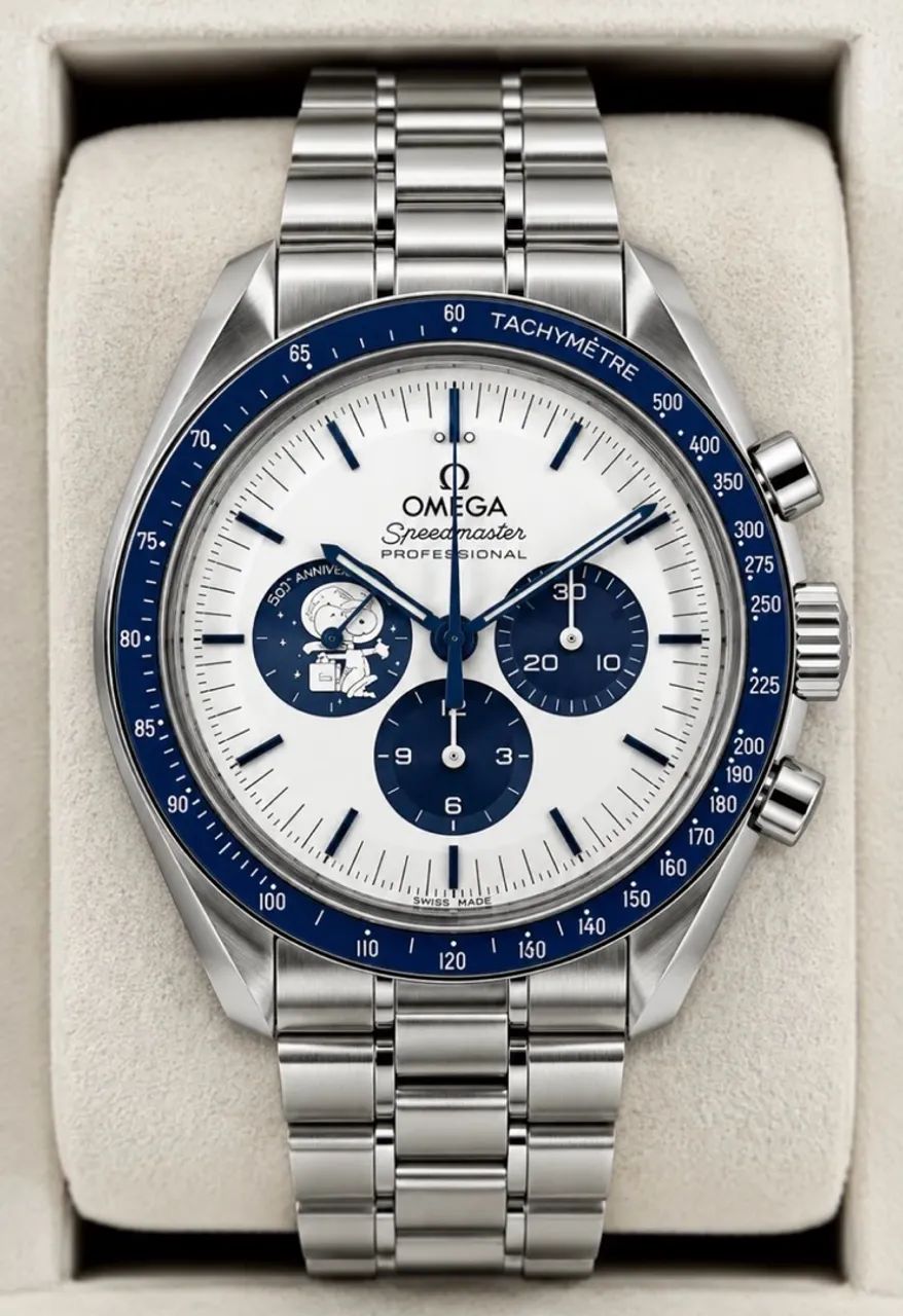 Relógio Omega Speedmaster Snoopy Azul aço Automático super premium 