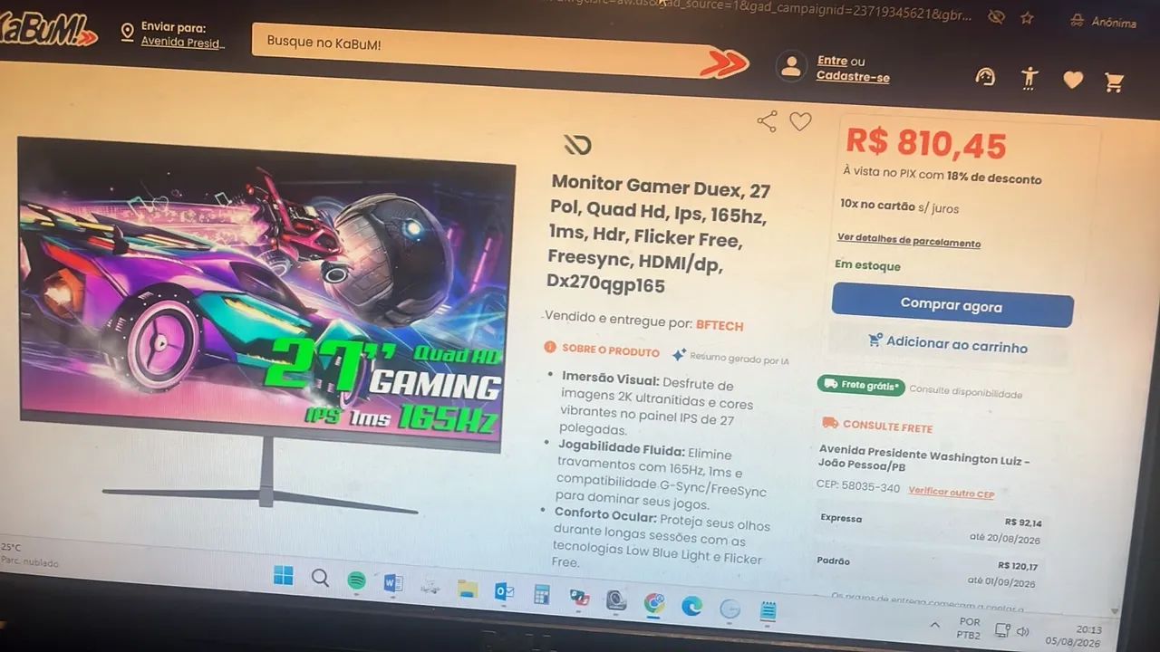 Monitor gamer 27? 165hz