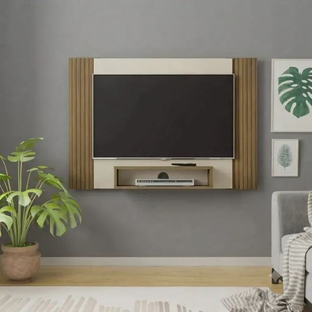 Painel  Pinho Ripado/Off White (Suporta Até 42 Polegadas)