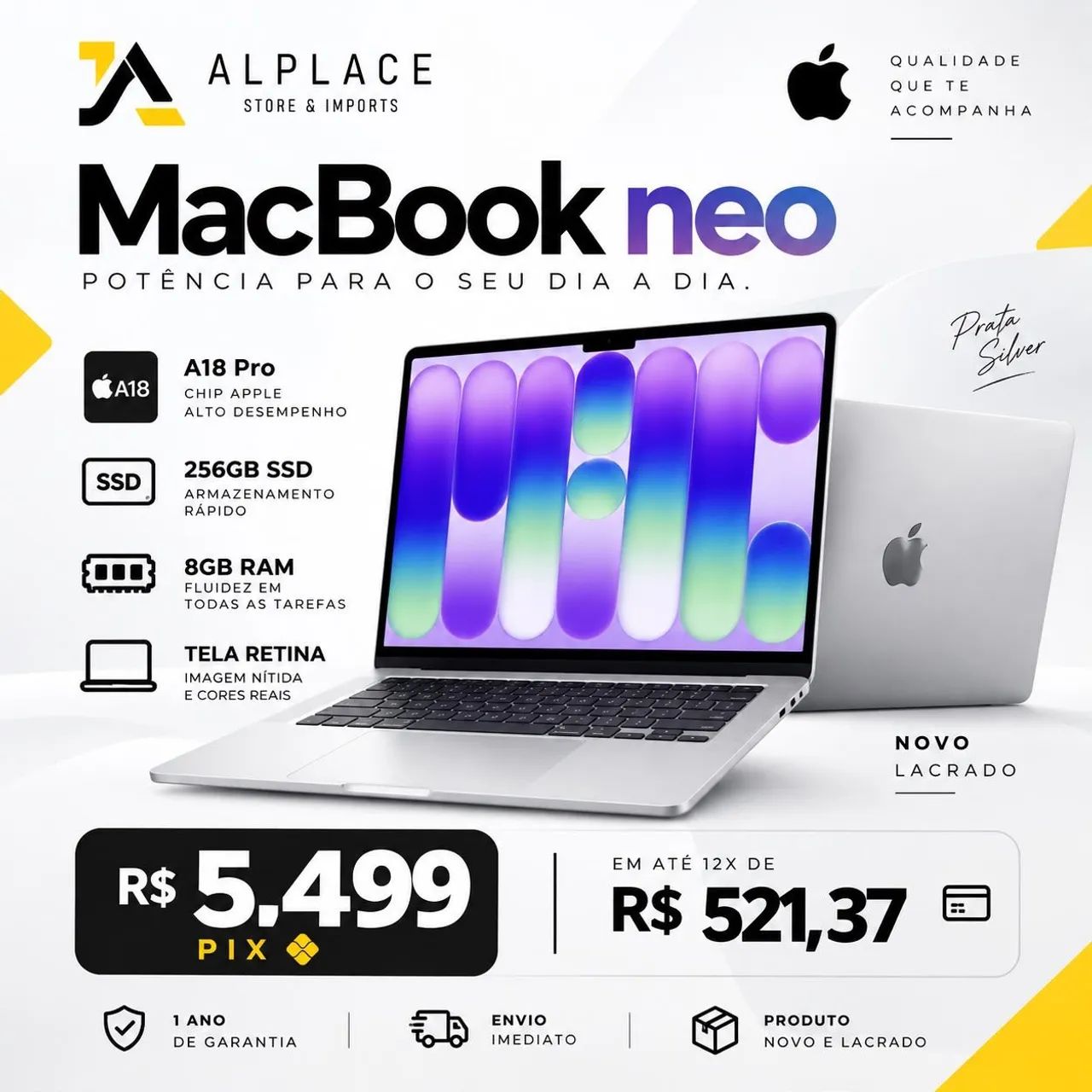 MacBook neo A18Pro | 256GB SSD 8gb de ram | Silver | nota fiscal
