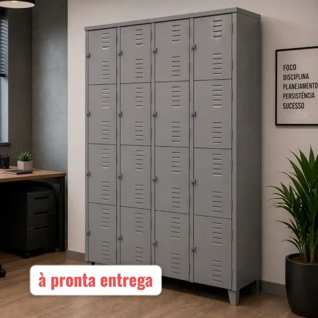 guarda volume com 16 portas cinza