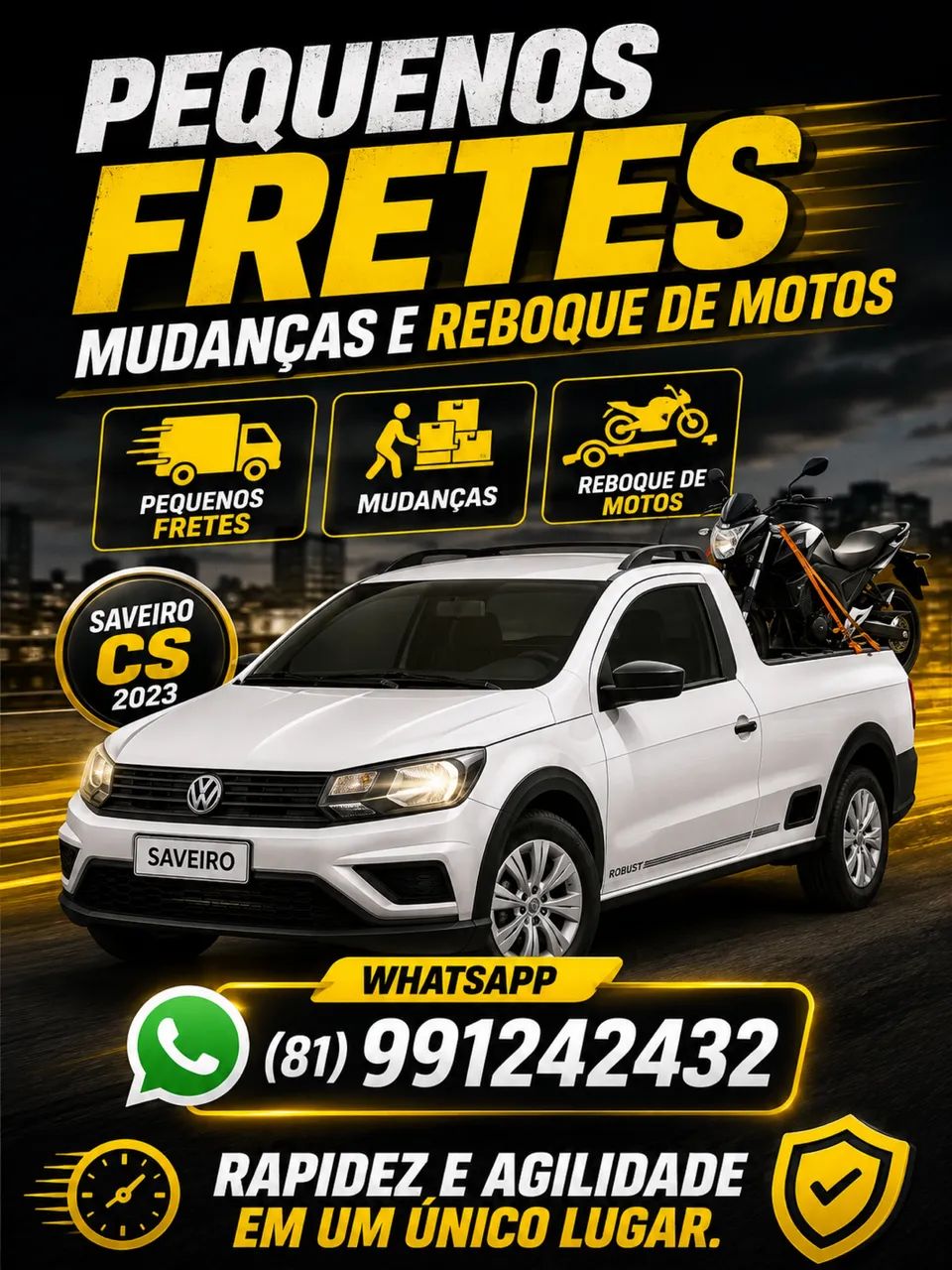 Fretes pequenas mudanças e reboque de moto.