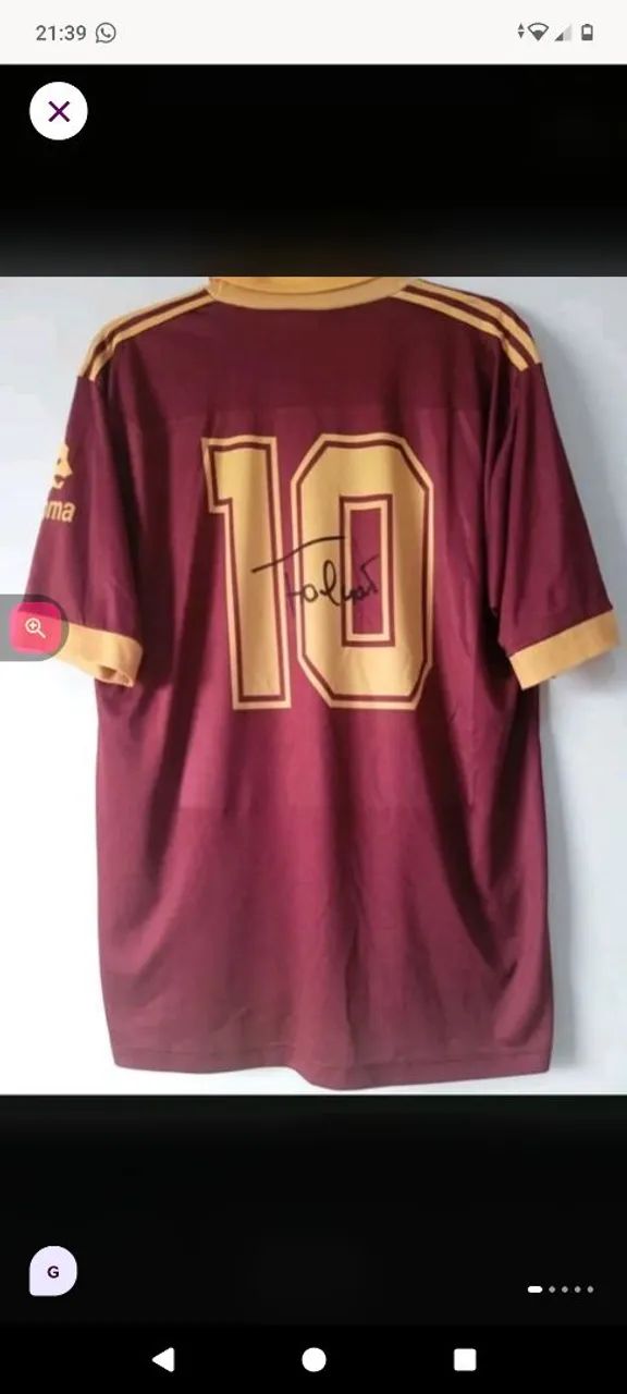 Camisa AS Roma 1983 / 1984 #10 Falcão Autografada Certificada