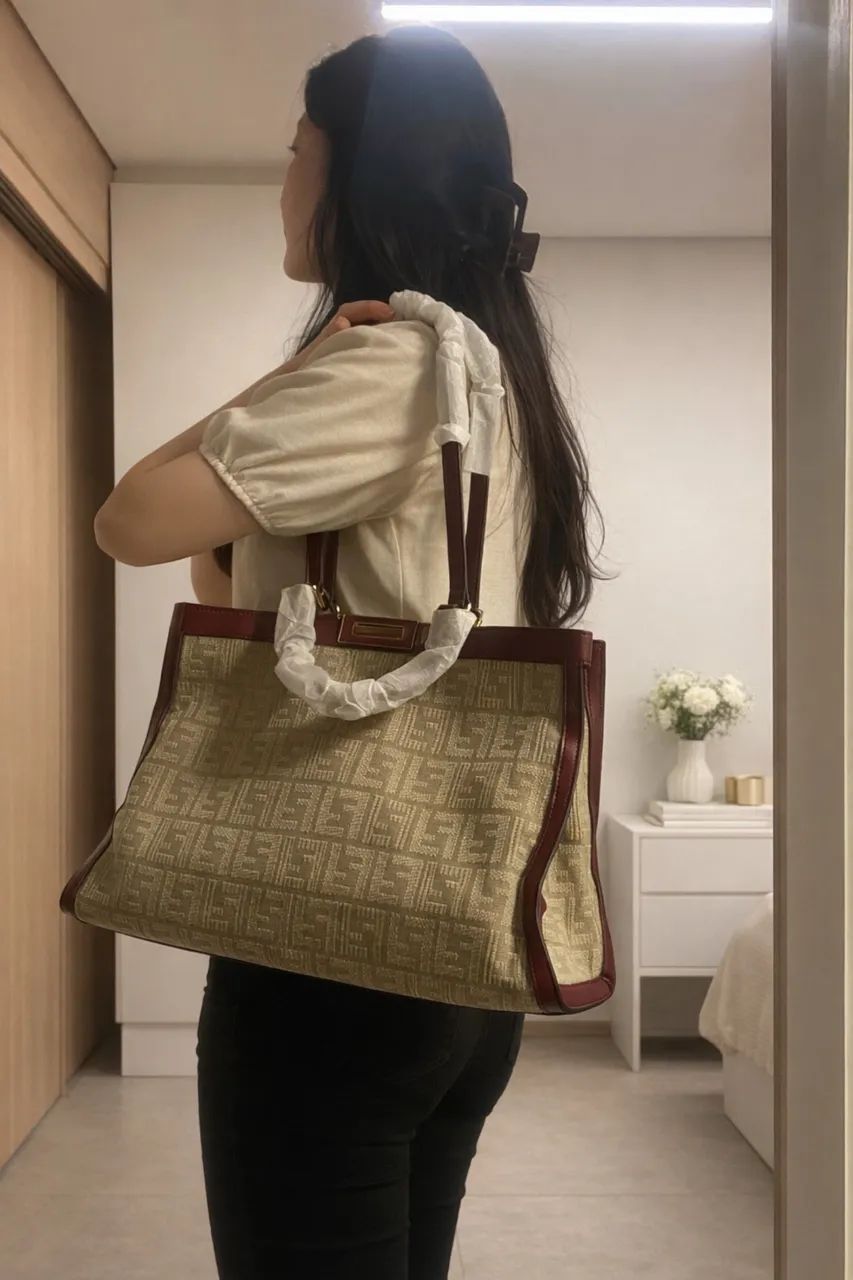 Fendi Italian Large Bag Peekaboo X-Tote in Burgundy with Genuine Leather Handles, New