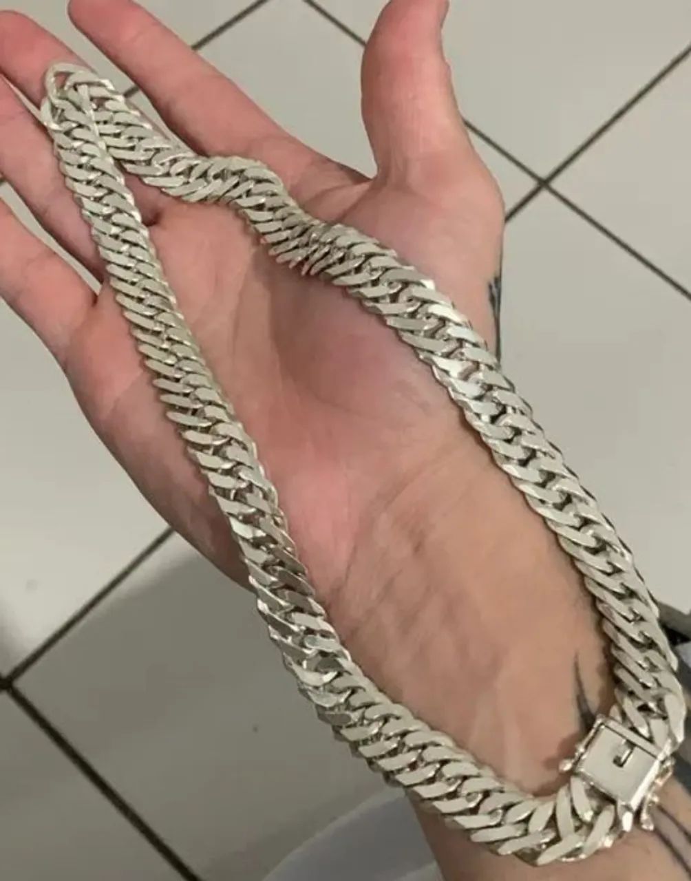 Corrente elo duplo prata maciça  - Foto 3