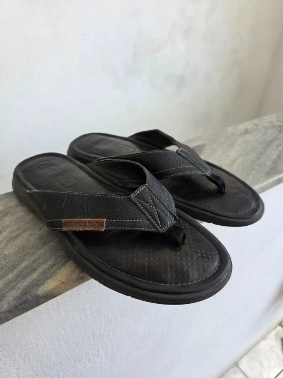 Chinelo Democrata Marrom Couro Num 39 Zero