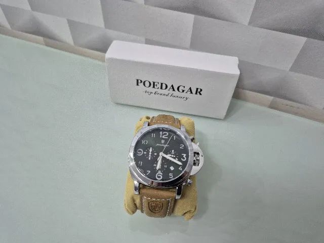 Relógio de pulso Poedagar 859 Silver Green com pulseira em couro ecológico - Foto 4