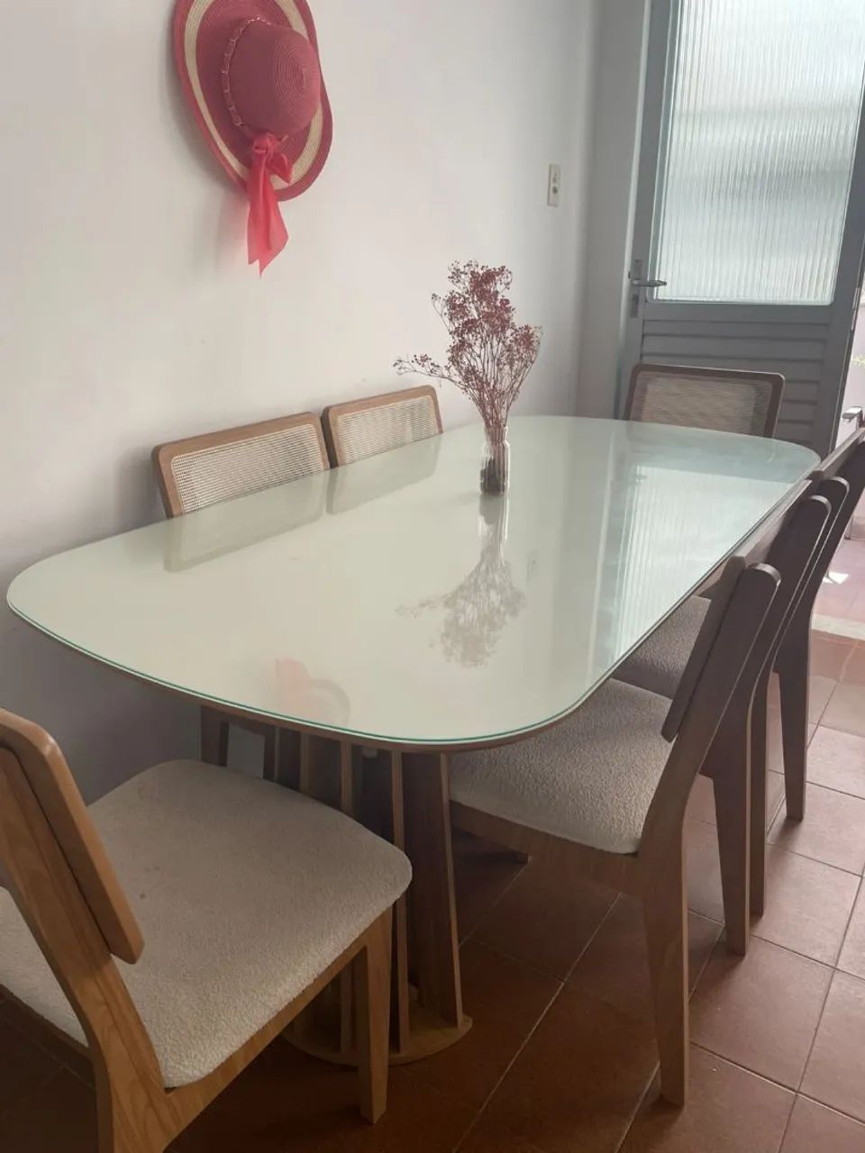 Mesa mdf tampo de vidro 6 lugares