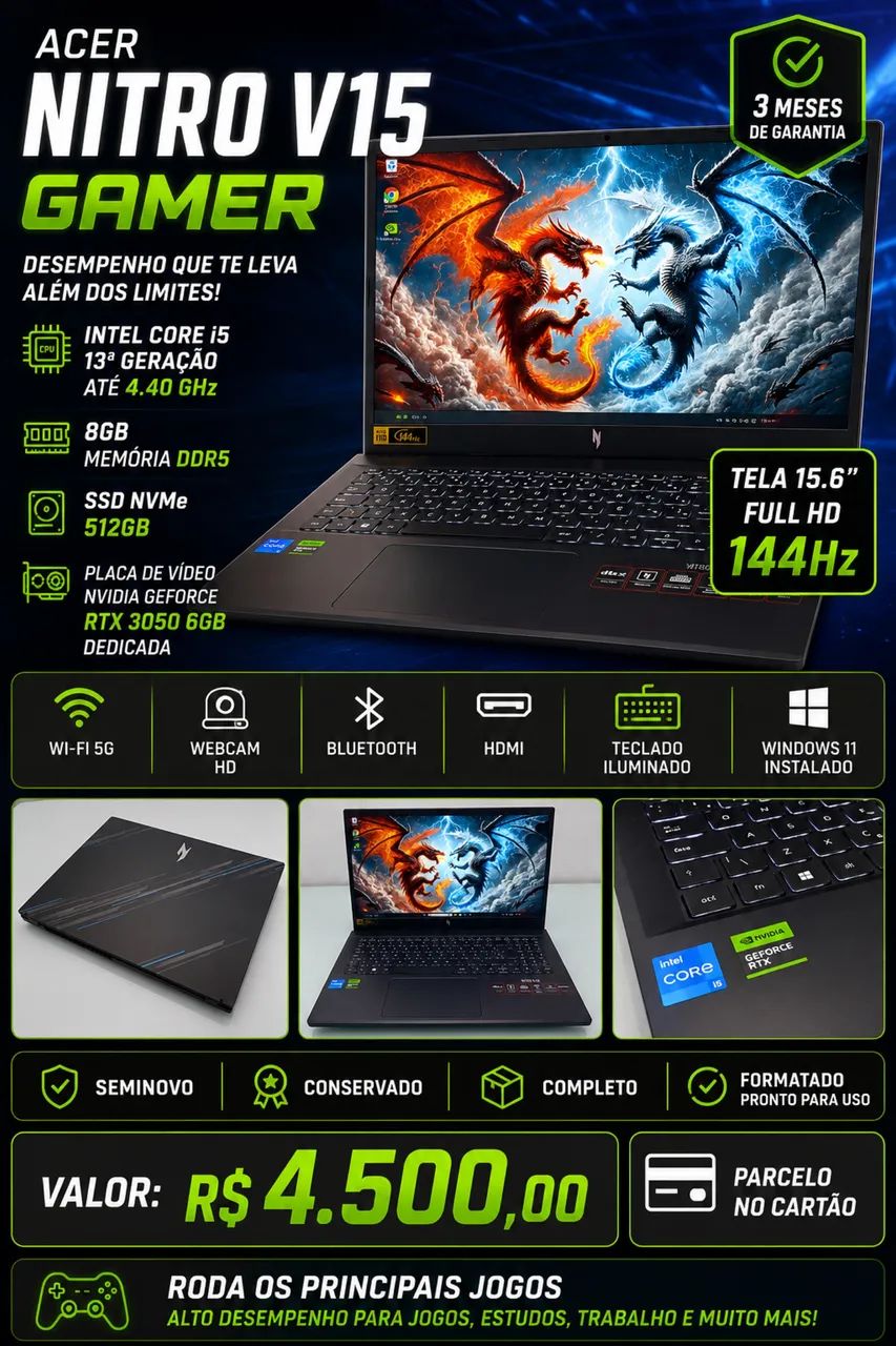 Notebook Acer Nitro v15 + Brinde