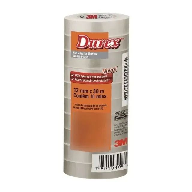  Kit 10 Rolos de Fita Adesiva 12mm X 30M Transparente - Durex
