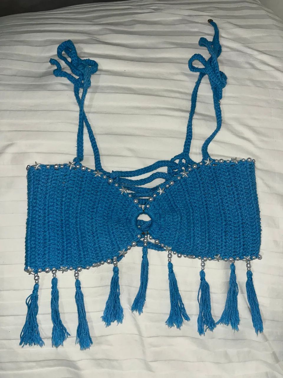 cropped de crochê azul artesanal, super delicado ? - Foto 2