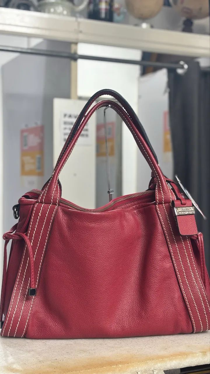 Elissa Atheniense Bolsa de Couro. Vermelha  - Foto 2