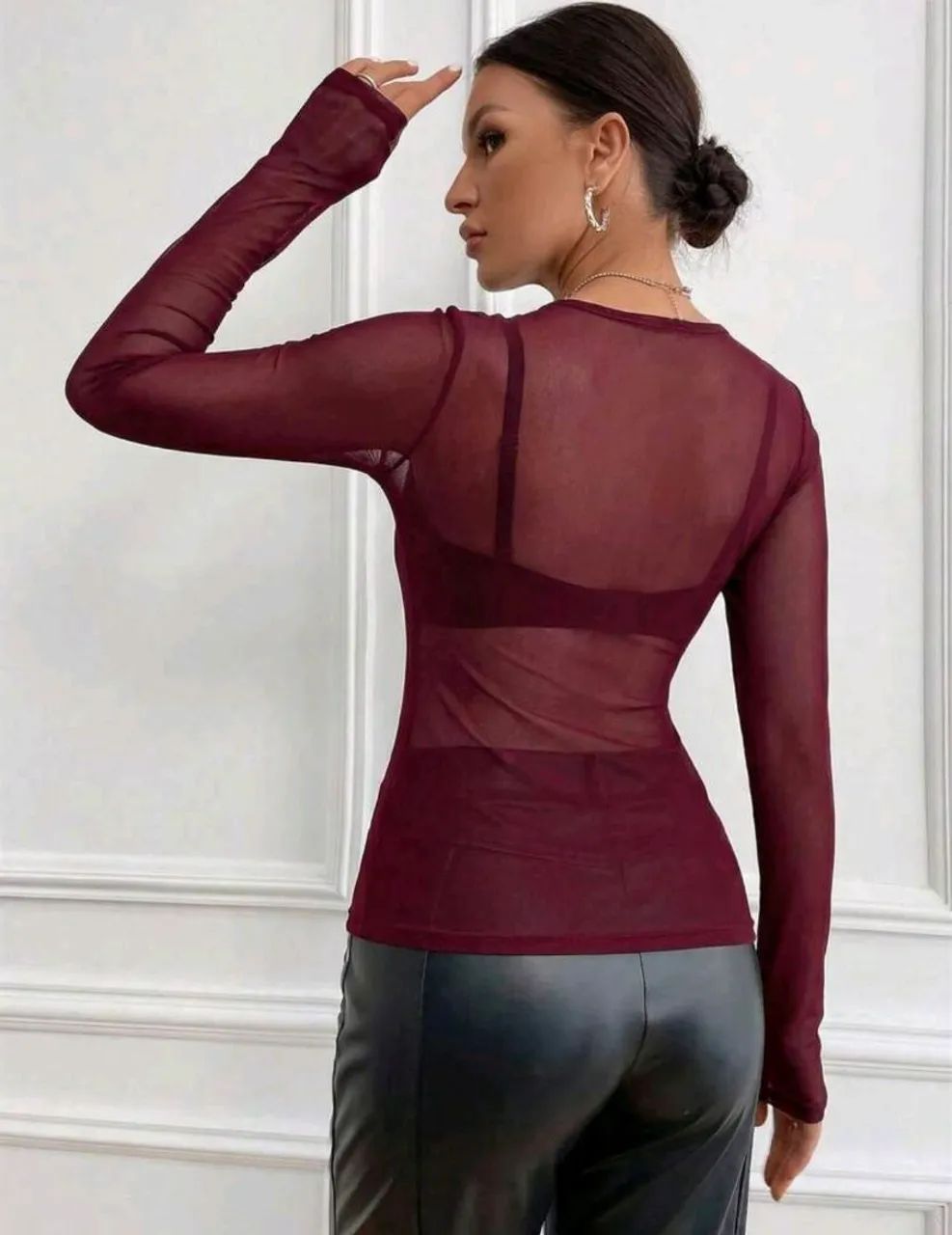 Blusa de Manga Transparente Vermelha Tule - Foto 3