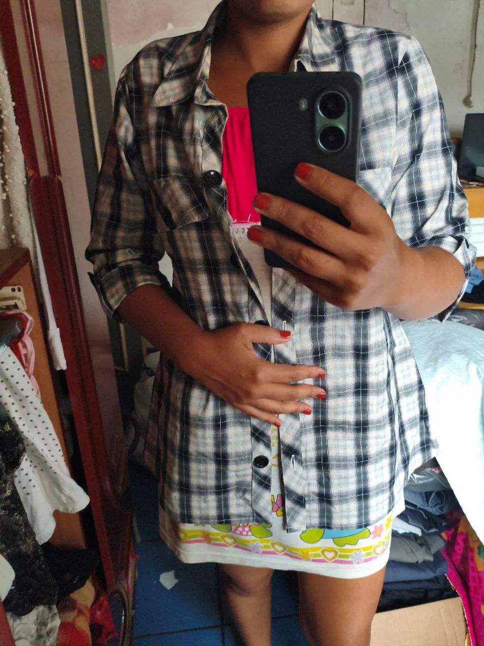 Blusa xadrez feminina M USADA - Foto 5