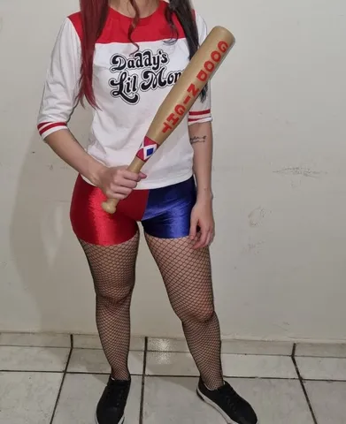 Fantasia Arlequina Infantil Roupa Harley Quinn Com Taco