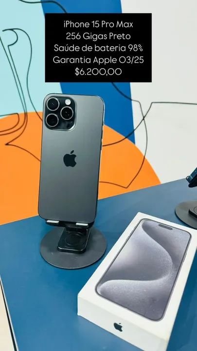 IPhone 15 Pro Max 256GB Preto Saúde de bateria 98% Semi novo