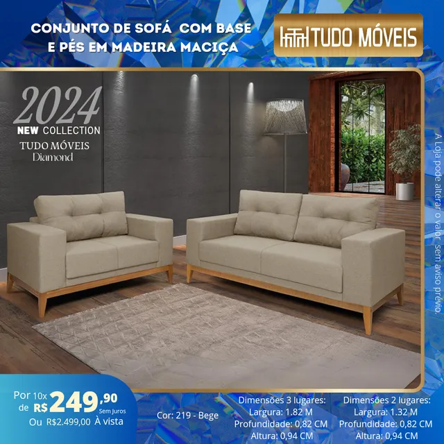 CONJUNTO DE SOFÁ COM BASE E PÉS EM MADEIRA MACIÇA