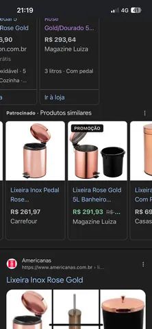 Lixeira inox rose goldd nova