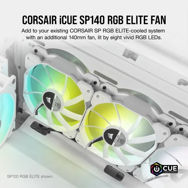 Fan Corsair SP140 Elite Branco Cooler 140mm RGB iCue Airguide System PWN Alto Desempenho - Foto 4